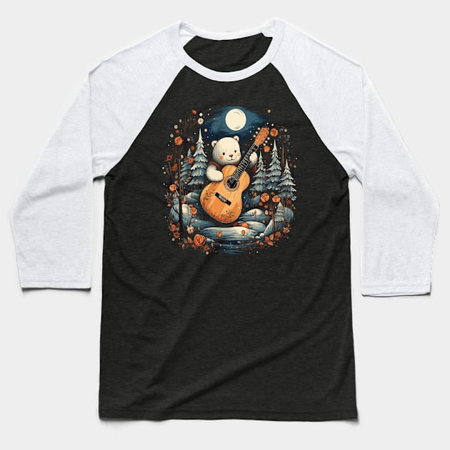 Winter Playing Guitar Baseball T-Shirt by JH Mart